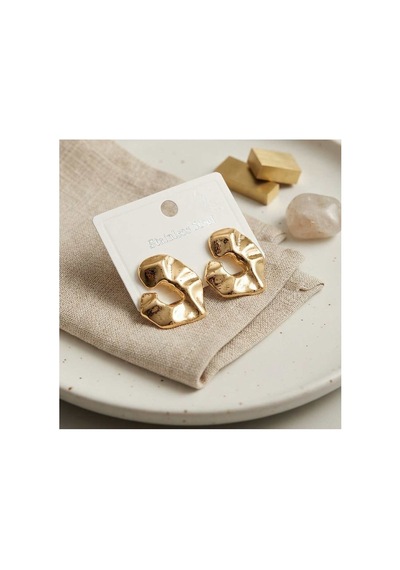 316l Çelik Gold Renk Organik Dokulu Asimetrik Tasarım Damla Model Küpe Tj-bkp12040 Evimdeyokyok
