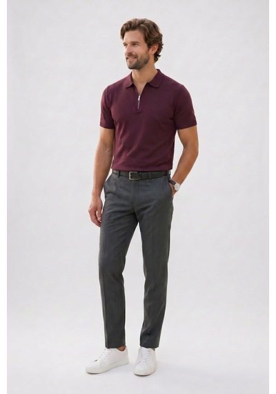 Tudors Erkek Slim Fit Dar Kesim Pamuklu Örme Triko Fermuarlı Bordo Polo Yaka Tişört-42601 Tudors Erkek Slim Fit Dar Kesim Pamuklu Örme Triko Fermuarlı Bordo Polo Yaka Tişört-42601