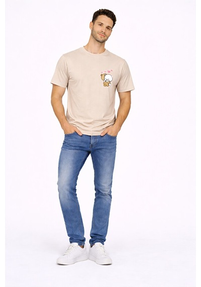 Nevermind Sevgili Kombini Minimal Ayıcık Kalp Baskılı Çift Tişört Oversize Beyaz