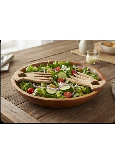 Zeytin Ağacı Salata Eli 2 Li Set Doğal Ahşap Salata Karıştırıcı El Yapımı Servis Maşası 15x9