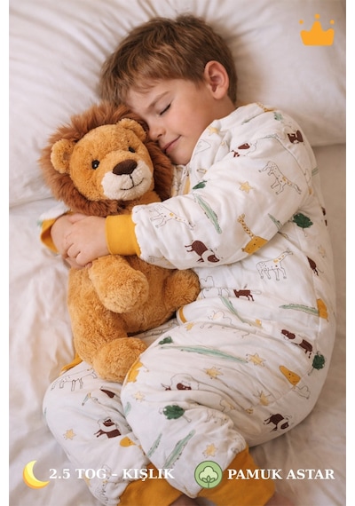 Babyhola 2.5 Tog Yorgan Gerektirmeyen Kalın Elyaf Dolgulu Çocuk Uyku Tulumu Pamuk Astarlı Unisex 6020 Hardal