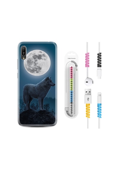 Huawei Y6 2019 Kılıf Kablo Koruyuculu Wolf Moon 1857