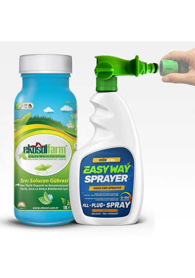 Ekosolfarm Easy Way Hortum Ucu Sprayer + 1 Litre Ekosolfarm Sıvı Solucan Gübresi - Çim Ve Tüm Bahçe Bitkileri İçi Diğer