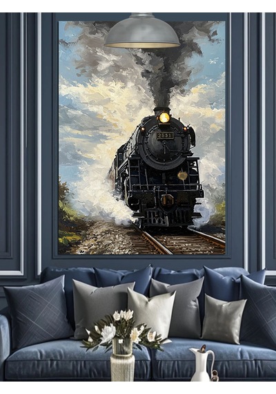 Duman Çıkaran Eski Kara Tren Dekoratif Kanvas - Mdf Ahşap Tablo
