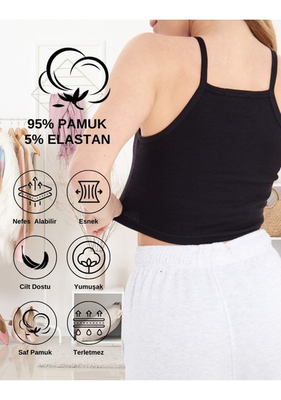 Alya Underwear Kaşkorse Dar Yaka Askılı Crop Siyah
