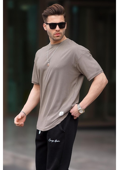 Madmext Vizon Basic Oversize Erkek Tişört 7012-vizon Vizon