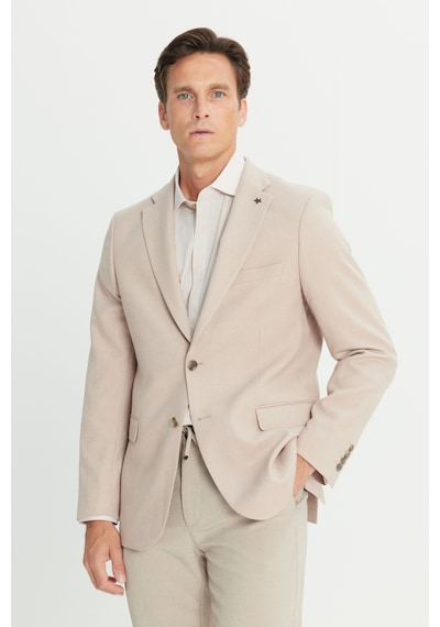 AC&Co / Altınyıldız Classics Erkek Bej Slim Fit Dar Kesim Mono Yaka Kapak Cepli Blazer Ceket Bej