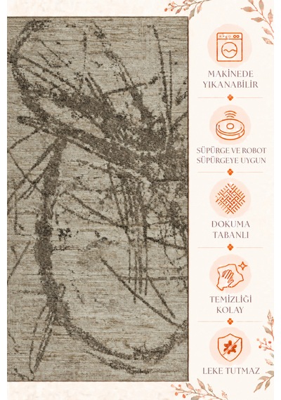 Vivanni Home Ashlynn Polyester Vintage Halı Pamuk Atkı Tabanlı Modern Dokuma Ev Halısı Bej Gri
