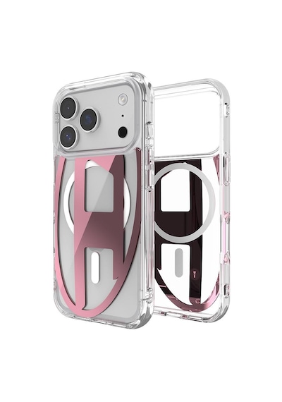 Diesel Apple iPhone 17 Pro Uyumlu Magsafe Destekli Oval D Metalik Kılıf - Pembe