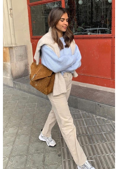 Madmext Bebe Mavisi Bisiklet Yaka Oversize Triko Kazak Mg1972 Bebe Mavisi