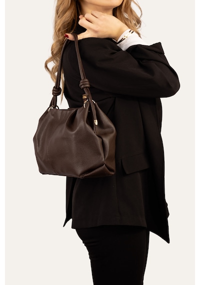 Westbag Kadın Dokulu Büzgülü Premium El Ve Omuz Çantası Acıkahve