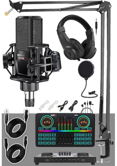 Midex Mx-2020 Effective Set Efektli Ses Kartı Mikrofon Kulaklık Stand Kayıt Canlı Yayın Seti Pc Ve Telefon