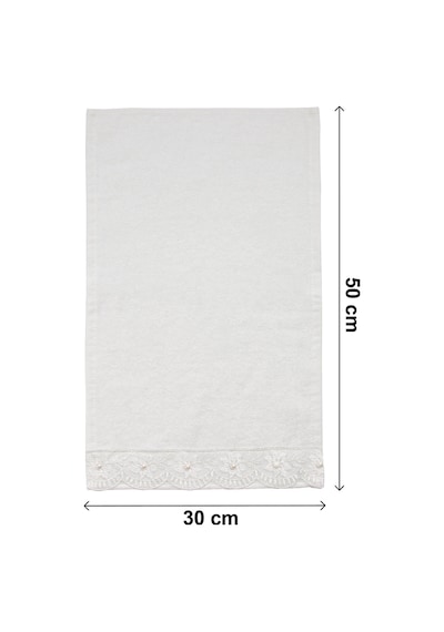% 100 Pamuklu Kadife Güpürlü İnci Işlemeli 6 Lı Çeyizlik El Yüz Havlu Seti - 30x50 Cm - 04466 - Beyaz Beyaz