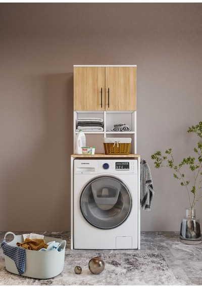 Merlin Mobilya Bone 2 Kapaklı 7 Bölmeli Çamaşır Makinası Dolabı Çok Renkli Merlin Mobilya Bone 2 Kapaklı 7 Bölmeli Çamaşır Makinası Dolabı Çok Renkli