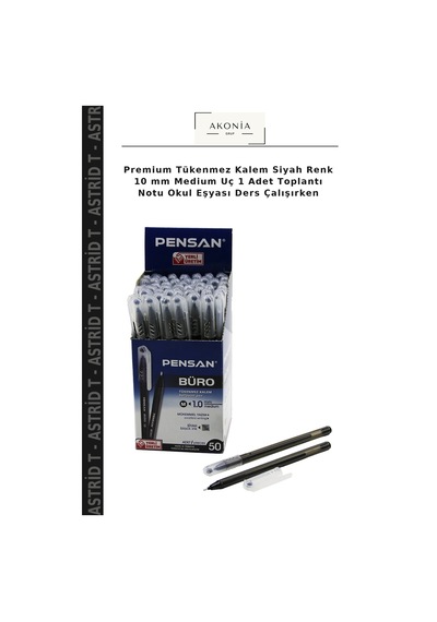 Premium Tükenmez Kalem Siyah Renk 10 Mm Medium Uç 1 Adet Toplantı Notu Okul Eşyası Ders Çalışırken Çok Renkli