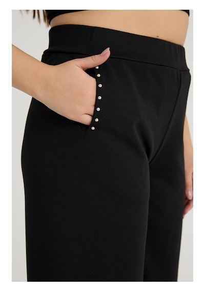 Gül Moda Taş Detaylı Likralı Büyük Beden Boru Paça Pantolon G129-1 Siyah