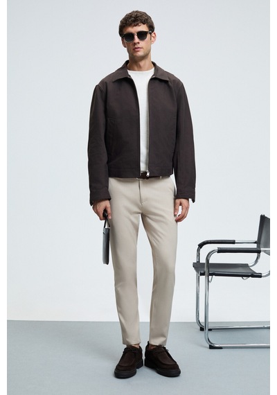 Grımelange VAREX Erkek Yuvarlak Yaka Basic Slim Fit Triko Ekru Kazak
