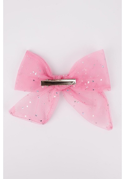 Pembe Simli Tül Fiyonk Kız Çocuk Klips Toka Pembe
