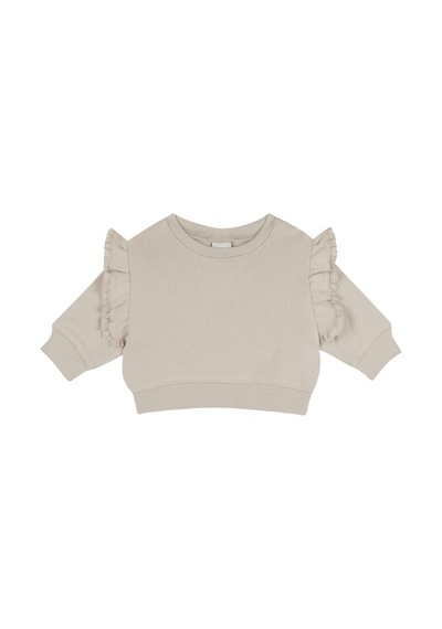 Antebies Organik Bej Dantel Detaylı Fırfırlı Manşetli Kız Bebek Sweatshirt Krem
