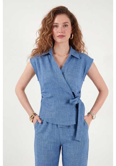 Lela Regular Fit Bağlama Detaylı Kolsuz Takım Bayan Takım 5866787 Mavi
