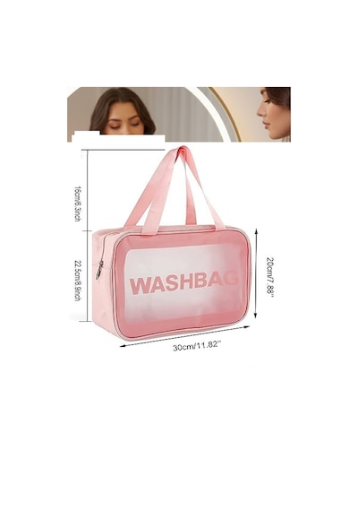 Caş Dekorasyon Pembe Renk Washbag Su Geçirmez Büyük Boy Makyaj Çantası
