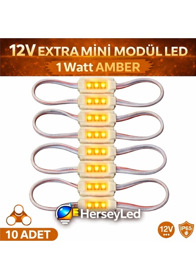 10adet 3014 Ledli Ekstra Mini Modül Led Amber 12v Amber