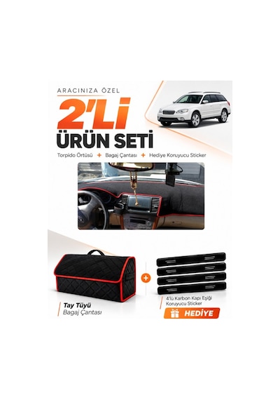 E-biz Subaru Outback 2003-2009 Uyumlu Torpido Örtüsü + Tay Tüyü Çanta - Siyah-kırmızı - Su005