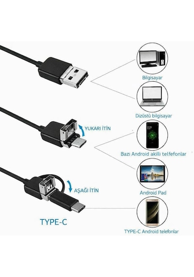 10 Metre Endoskop Kamera Su Geçirmez Led Işıklı Boroskop Yılan Kamera Android Uyumlu Micro+usb+type-c