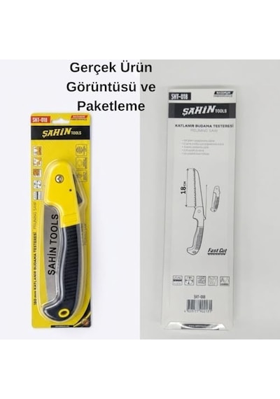 Şahin Tools Sht-018 Katlanır Budama Testeresi - 18 Cm Yüksek Karbonlu Çelik Bıçak, Ergonomik Tutuş, Üç Eksenli Özel Bileme, Hızlı Kesim Cut
