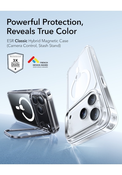 Esr Apple Uyumlu iPhone 17 Pro Classic Hybrid Magsafe Standlı Kılıf - Kamera Kontrol Buton - Şeffaf Şeffaf