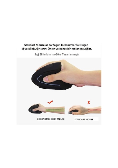 Alfalink Kablosuz Ergonomik Dikey Mouse 1600 Dpı 0011