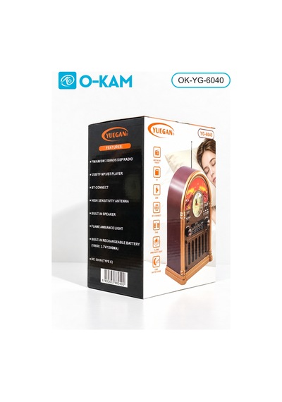 O-kam Ok-6040 Bluetooth Saatli Şömine Efektli Şarjlı Retro Radyo