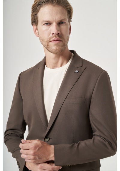 İmza Kahverengi Kırlangıç Yaka 6 Drop Slim Fit Tam Astar Esnek Takım Elbise 1001260148 Koyu Kahverengi