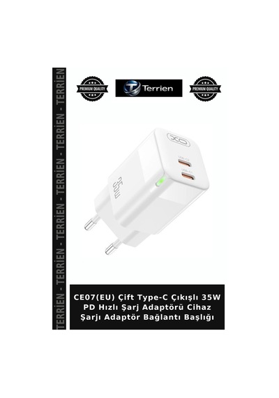 Ce07 Eu Çift Type-c Çıkışlı 35w Pd Hızlı Şarj Adaptörü Cihaz Şarjı Adaptör Bağlantı Başlığı