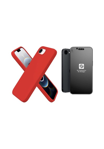 Apple iPhone 17e Uyumlu Içi Kadife Lansman Kılıf Ve Mat Seramik Tam Kaplayan Cam Ekran Koruyucu Kırmızı