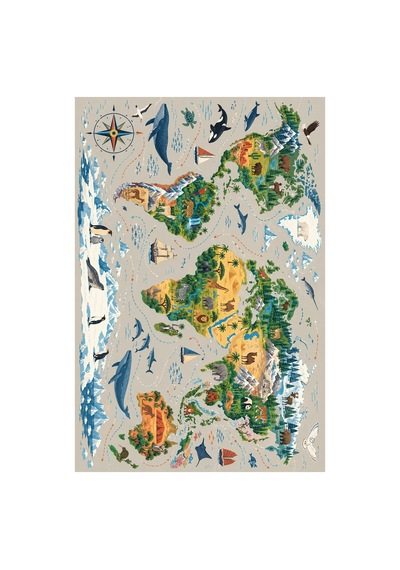 Kartela Halı Dünya Kaşifi Çocuk Oyun Halısı Kaymaz Dot Taban Yıkanabilir 180 X 270 Cm