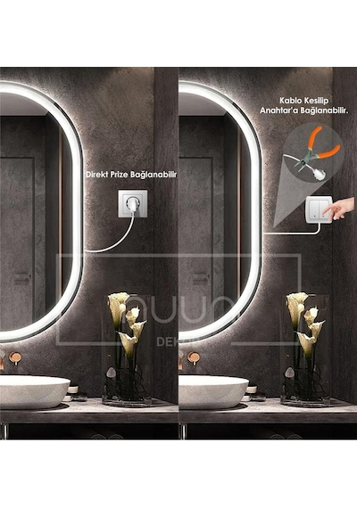 Nuun Dekor 100x70 Dokunmatik Beyaz Ledli Oval Ayna Dimmer Beyaz