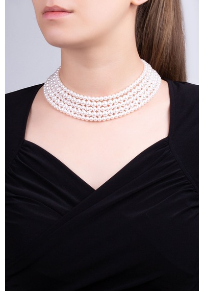 Barbara 18 Ayar Beyaz Altın Kaplama 42 Cm Gümüş Choker Kolye Gümüş - Rodyum