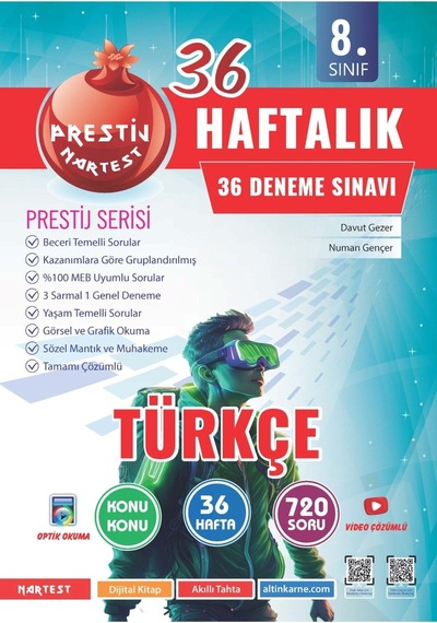 Nartest 8. Sınıf Haftalık Türkçe Denemeleri Prestij Serisi
