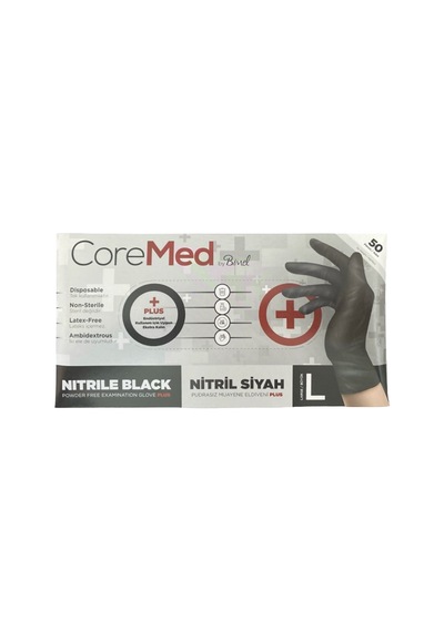 Coremed Nitril Pudrasız Muayene Eldiveni Siyah 50'li
