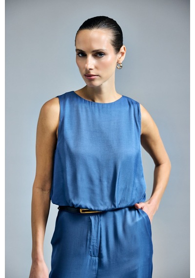 Sateen Colin Bluz - İndigo-137314