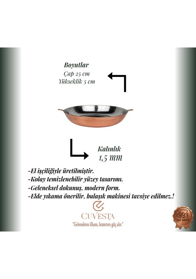 Cuvesta El Yapımı Bakır Modern Geniş Tava 25 5cm 1.5mm Çok Renkli