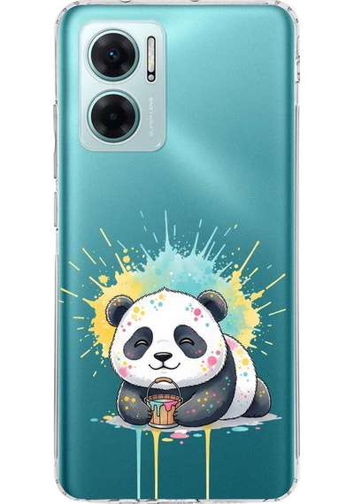 Redmi Note 11e İle Uyumlu Splash Panda Tasarımlı Şeffaf Silikon Kılıf Şeffaf
