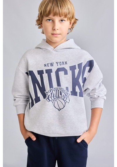Defacto Nba New York Knıcks Kapüşonlu İçi Yumuşak Tüylü Sweatshirt Erkek Çocuk I2237a826wngr400 Gri-gr400