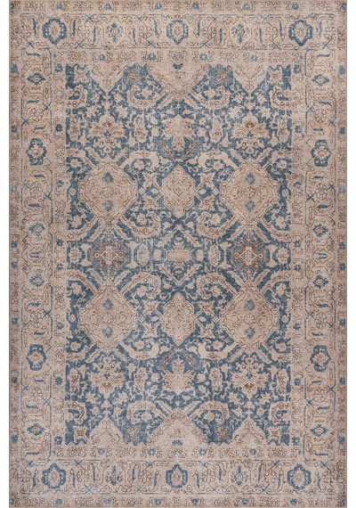 Artloop Relic Mavi Krem Vintage Klasik Desenli Dokuma Tabanlı Şönil Halı Al 590 Mavi-krem