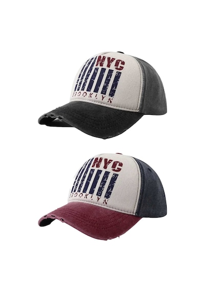 Tezzgelsin Unisex Eskitme Nyc Brooklyn Nakışlı Ayarlanabilir Beyzbol Kep Şapka 2'li Set Siyah - Kırmızı