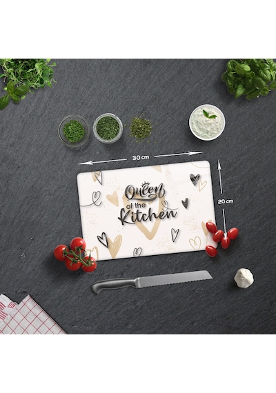 Cam Kesme Tahtası|Queen Of The Kitchen Love|20cm x 30cm