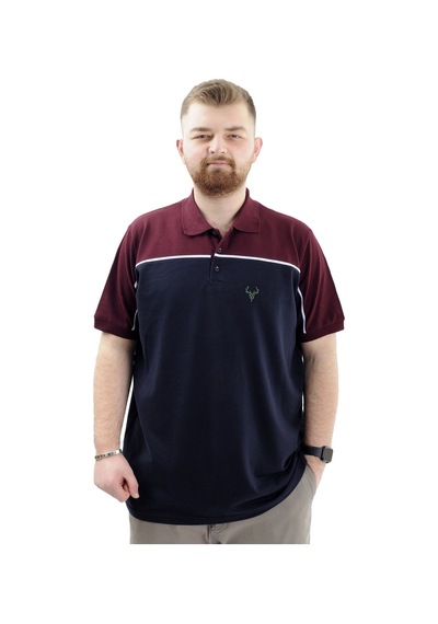 Mode Xl Büyük Beden Erkek T-shirt Polo Yaka Renk Bloklu Deer U24324 Lacivert Lacivert