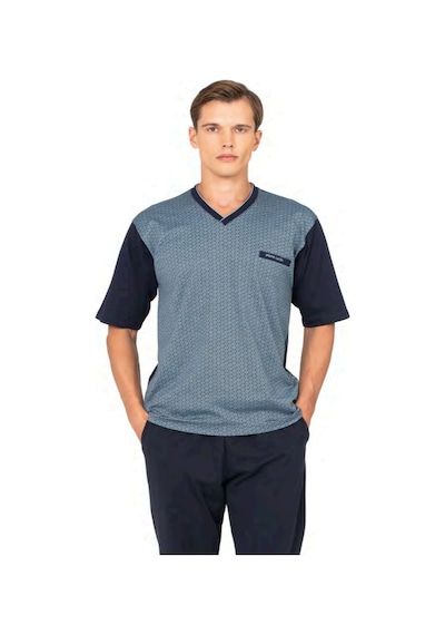 Pierre Cardin 6134 Erkek Kısa Kollu V Yaka 3'lü Jakarlı Pijama Takımı-mavi