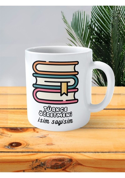 Türkçe Öğretmeni Baskılı Kupa Bardak İsimli Kişiye Özel Yazı Çok Renkli